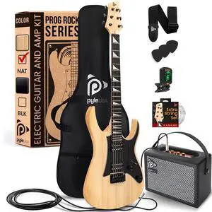 Pyle 38.7" Prog Rock Electric Guitar & Amp Kit - Natural - PEGKT781N