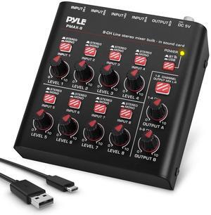 Pyle 8-Channel Wireless Bluetooth Mini Line Mixer with USB Audio Interface - PMAX8