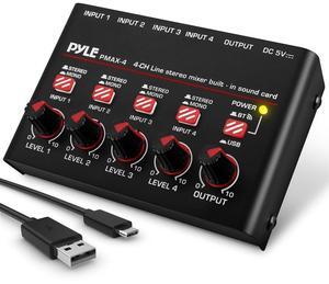 Pyle 4-Channel Wireless Bluetooth Streaming Mini Line Mixer with USB Audio Interface - PMAX4