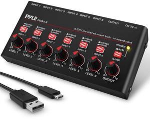 Pyle 6-Channel Wireless Bluetooth Streaming Mini Line Mixer with USB Audio Interface - PMAX6