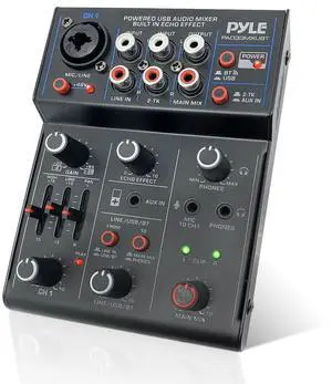 Pyle 3-Channel Wireless Bluetooth Streaming Mini Audio Mixer with USB Interface & Phantom Power - PAD33MXUBT