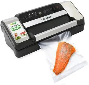 NutriChef Deluxe Vacuum Sealer - Automatic Food Preserver with Easy-Lock Handle (PKVS90STS, Black & Silver)