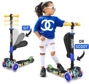 Hurtle ScootKid 3-Wheel Kids Scooter - LED Wheels, Fold-Out Seat, Ages 1+ (HURLEZ)