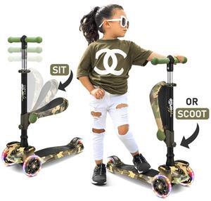 Hurtle ScootKid 3-Wheel Kids Scooter - LED Wheels, Fold-Out Seat, Ages 1+ (HURLEX)