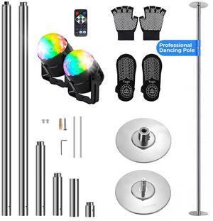 SereneLife Professional Spinning Dancing Pole - Portable & Removable Fitness Pole with Yoga Socks & Party Lights (SLDP2LS2)