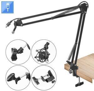 Pyle Suspension Microphone Boom Stand - Adjustable Compact Microphone Arm Stand with USB Cable, Durable Steel for Broadcasting & Studios