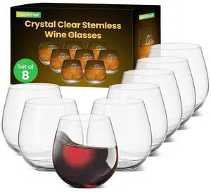 NutriChef Crystal-Clear Stemless Wine Glasses - 8-Piece Set (NGWINE88)