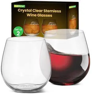 NutriChef Crystal-Clear Stemless Wine Glasses - 2-Piece Set (NGWINE22)