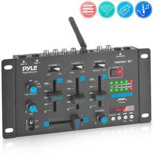Pyle Wireless 3-Channel DJ Mixer - Bluetooth, USB, Phono & Mic Inputs, Digital LED Display - PMX8BU