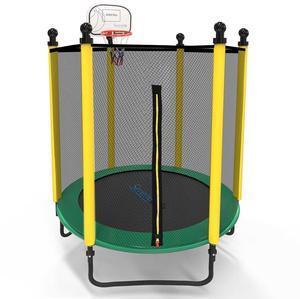 SereneLife 5ft Outdoor & Indoor Mini Trampoline - Safety Net Enclosure, Basketball Hoop, Galvanized Frame - SLTRA5BL