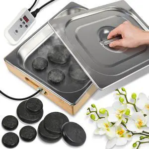 SereneLife Hot Stone Massage Kit - Portable Heated Rock Therapy System with Digital Temperature Controller, Includes (12) Massaging Stones - PSLMSGST20