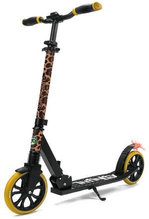 SereneLife Lightweight and Foldable Kick Scooter - Adjustable Alloy Deck with High Impact Wheels for Teens and Adults (Leopard) - SLTS85