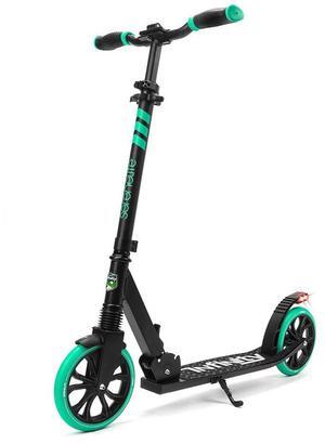 SereneLife Lightweight and Foldable Kick Scooter - Adjustable Alloy Deck with High Impact Wheels for Kids and Teens (Aqua on Black) - SLTS02