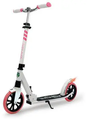 SereneLife Lightweight and Foldable Kick Scooter - Adjustable Alloy Deck with High Impact Wheels for Kids and Teens (White and Pink) - SLTS35
