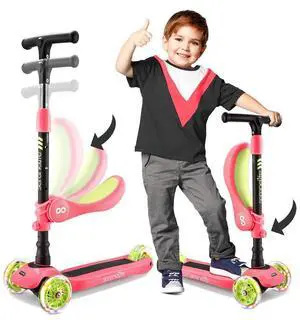 SereneLife Infinity 3-Wheel Kids Scooter - Child & Toddler Toy Scooter with LED Wheel Lights, Fold-Out Comfort Seat (Watermelon) - SLKS39
