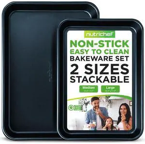 NutriChef 2-Piece Nonstick Cookie Sheet Baking Pan Set - Professional Kitchen Bakeware with Blue Diamond Coating - NC2TRBU