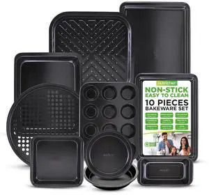 NutriChef 10-Piece Nonstick Carbon Steel Bakeware Set - Deluxe Kitchen Oven Baking Pans with Gray Coating, Dishwasher Safe - NCBS10S