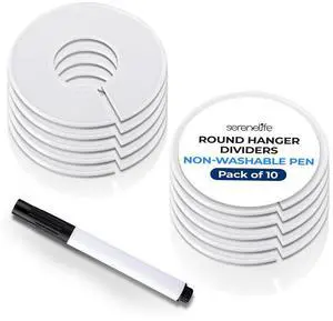 SereneLife 10pc Plastic Round Hanger Dividers with Marker Pen - SLHASPLT34
