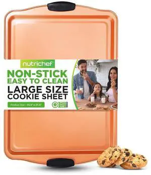 NutriChef Large Cookie Sheet  Copper Nonstick Coating, Commercial-Grade Carbon Steel - BKNC5PCSLARGCS