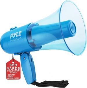 Pyle 30W Megaphone Siren Bullhorn Speaker  Waterproof, Rechargeable, Portable - PMP79WLTB (Transparent Blue)