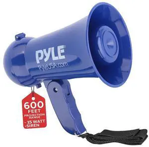 Pyle 15W Portable Megaphone with Built-in Microphone  Lightweight, Record & Siren Function - PMP18