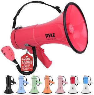 Pyle 50W Portable Megaphone Bullhorn  Aux/MP3 Input, Siren, Music, Whistle, 60-Second Recording - PMPRA514RD (Red)