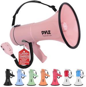 Pyle PMPRA514PK Portable Speaker Bullhorn Megaphone with Siren, 50-Watt, Aux Input, Handheld Mic, Pink