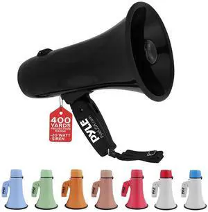Pyle PMPRA213BK Portable Speaker Bullhorn Megaphone with Siren, 20-Watt, Aux Input, Black