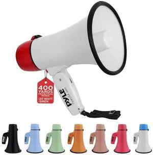 Pyle PMPRA213WHI Portable Speaker Bullhorn Megaphone with Siren, 20-Watt, Aux Input, White