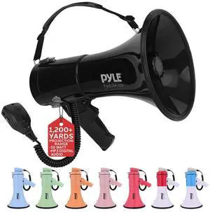 Pyle PMPRA514BK Portable Speaker Bullhorn Megaphone with Siren, 50-Watt, Aux Input, Handheld Mic, Black