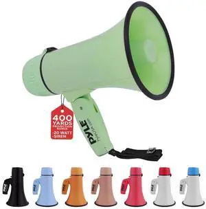 Pyle PMPRA213GR Portable Speaker Bullhorn Megaphone with Siren, 20-Watt, Aux Input, Green