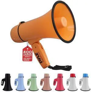Pyle PMPRA213OR Portable Speaker Bullhorn Megaphone with Siren, 20-Watt, Aux Input, Orange