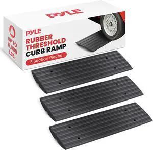 Pyle PCRBDR23 Car/Truck Curb Ramps - Driveway Rubber Threshold Bridges, 3-Piece Set, 12' Length