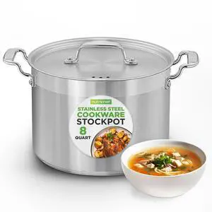 NutriChef NCSPT8Q Stainless Steel Cookware Stockpot, 8 Quart, Heavy Duty Induction Pot with Lid
