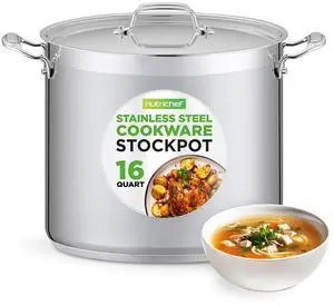 NutriChef NCSPT16Q Stainless Steel Cookware Stockpot, 16 Quart, Heavy Duty Induction Pot with Lid