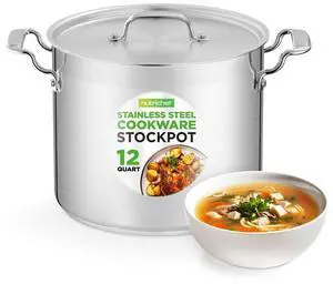 NutriChef NCSPT12Q Stainless Steel Cookware Stockpot, 12 Quart, Heavy Duty Induction Pot with Lid