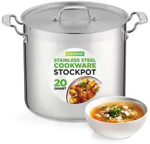 NutriChef NCSPT20Q Stainless Steel Cookware Stockpot, 20 Quart, Heavy Duty Induction Pot with Lid
