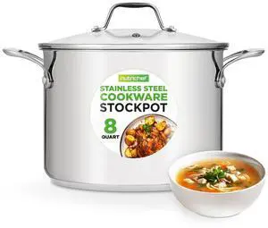 NutriChef NCSP8 Stainless Steel Cookware Stockpot, 8 Quart, Heavy Duty Induction Pot with Lid