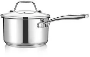 NutriChef NCSP2 Stainless Steel Cookware Saucepan, 2 Quart, Heavy Duty Induction Pot with Lid