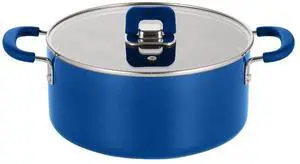 NutriChef NCWSTKBULCAS5 Non-Stick Casserole with Lid, 5 Quart, Stylish Kitchen Cookware with Foldable Knob (Blue)