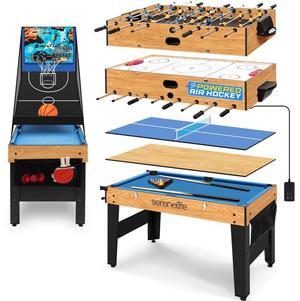 SereneLife SLMTARHK006 42" 6-in-1 Multi-Game Table  Pool, Power Air Hockey, Foosball, Basketball, Table Tennis & Dining Table  Indoor & Outdoor Arcade Sports Game for Family, Kids & Adults