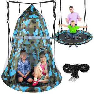 SereneLife Kids Camouflage Hanging Tent Rope Swing Kit - SLSWNG350CM - 40" Seat