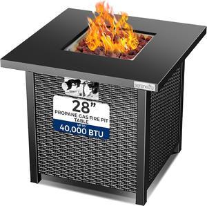 SereneLife 28" Propane Gas Fire Pit Table with Cover & Lava Rocks - SLFPS3 - 40,000 BTU