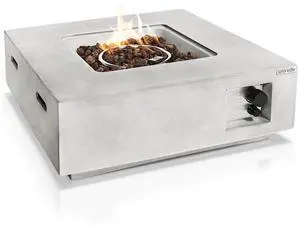 SereneLife 40,000 BTU Propane Gas Fire Pit Table - SLNFLAG31 - Square with Lava Rock & Cover