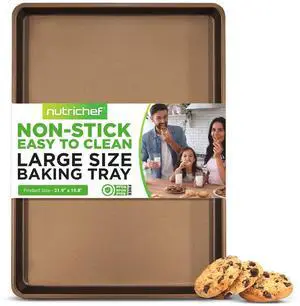 NutriChef Non-Stick Mega Bake Pan - 1qt, 21.9'' x 15.8'' x 1'', Carbon Steel Construction - Metallic Coating, Dishwasher Safe