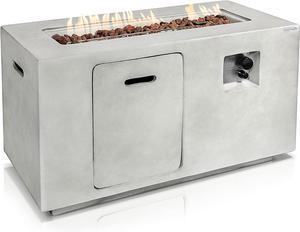 SereneLife 50,000 BTU Propane Gas Fire Pit Table - Square, Stainless Steel Burner, Lava Rock Set, with PVC Cover for Outdoor Use