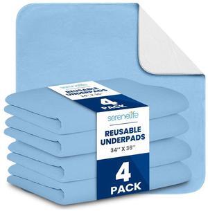 SereneLife Reusable Underpads - Incontinence Pads, Super Absorbent Protection for Pets, Kids, and Adults, Bed Covers, Puppy Training (Matte Blue)
