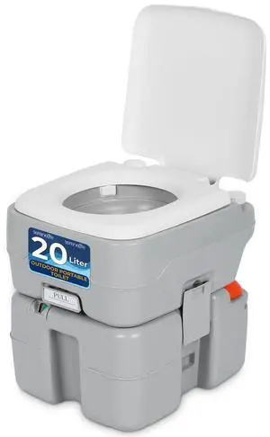 SereneLife 20L Outdoor Portable Toilet with Piston Pump, Waste Tank, Carry Bag & Level Indicator - Gray