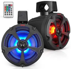 Pyle 6.5" Off-Road Marine Bluetooth Speakers with RGB Lights, 1200W Amplified Vehicle Speaker System for ATV, UTV, 4x4, Jeep