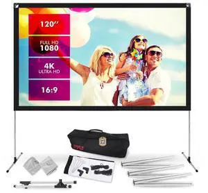 Pyle 120" Portable Outdoor Projection Screen - Lightweight HD 16:9 Viewing with Frame Stand, Matte White Fabric